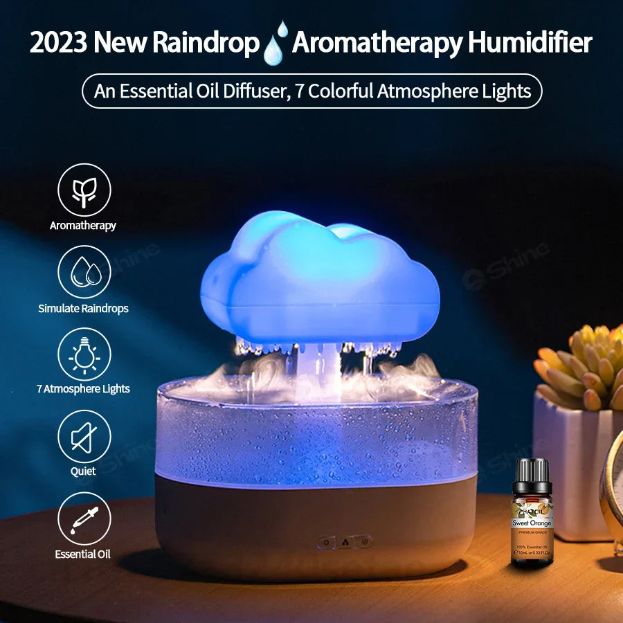 2023 rain cloud humidifier raindrop humidifier h2o air humidifier, aroma diffuser essential oil aromatherapy diffuser