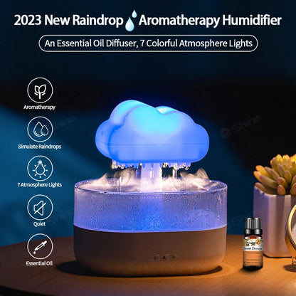 2023 rain cloud humidifier raindrop humidifier h2o air humidifier, aroma diffuser essential oil aromatherapy diffuser