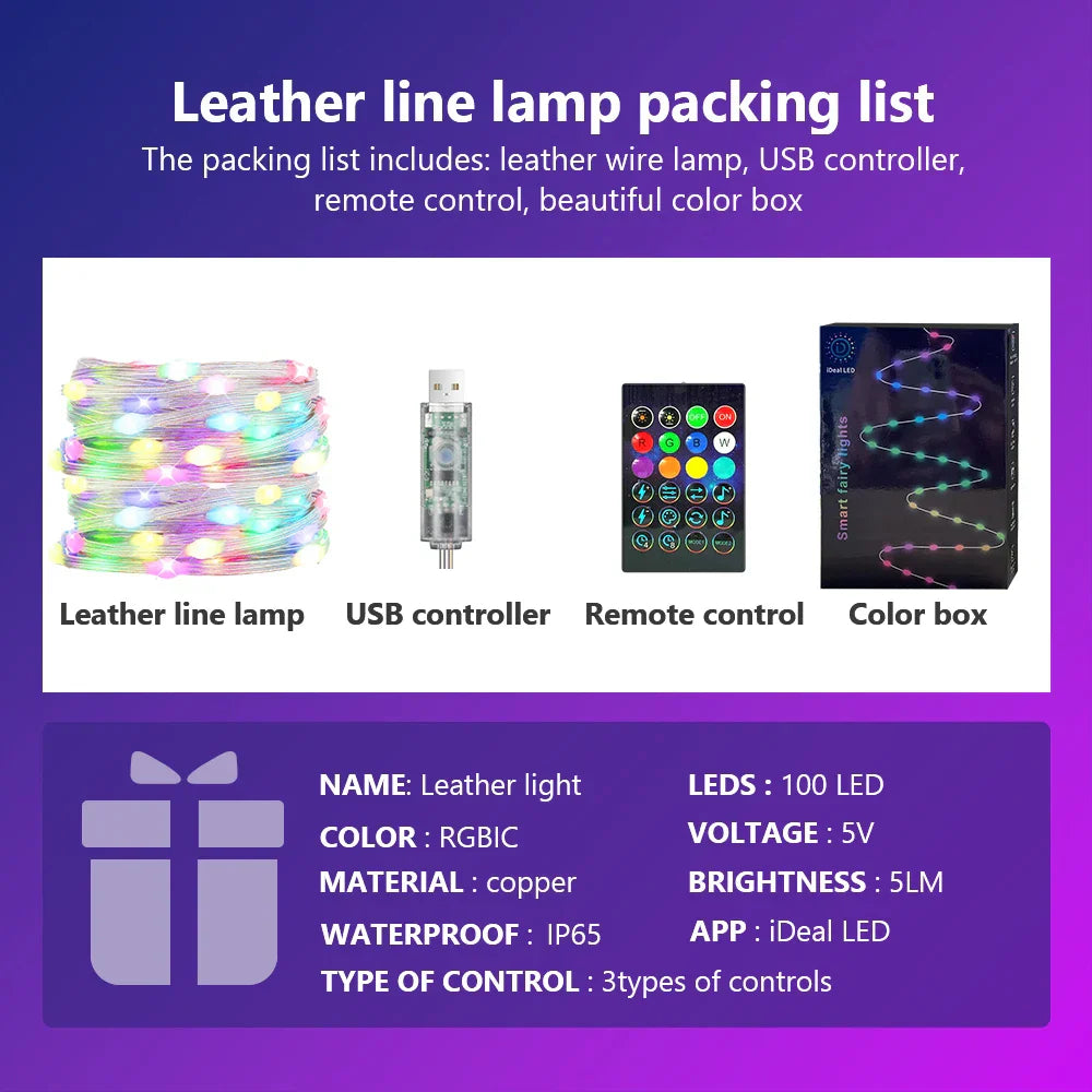 LED Multicolor Fairy String Lights 20m 200leds 5V Addressable Waterproof Curtain Lights Christmas Lights Remote & Bluetooth