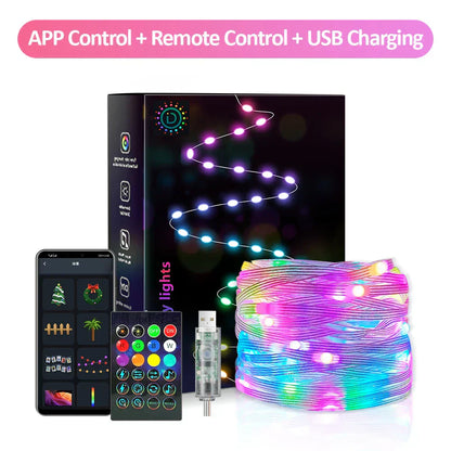 LED Multicolor Fairy String Lights 20m 200leds 5V Addressable Waterproof Curtain Lights Christmas Lights Remote & Bluetooth