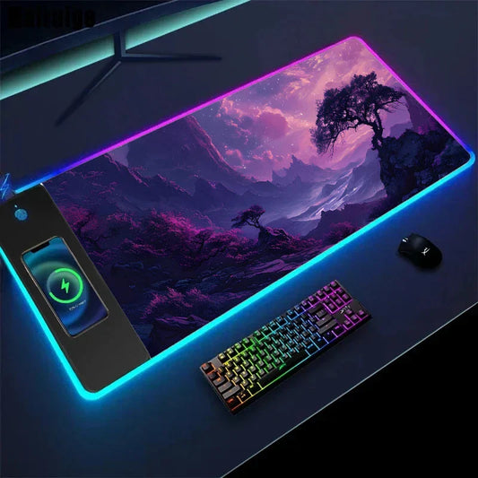 Wireless Charging Mouse Pad Sakura Game Mouse Pad XXL Gamer Mouse Pad Anti-Slip Rubber Keyboard Computer Accessories Desk Mat